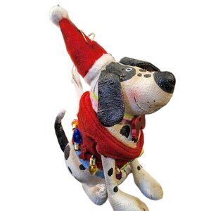Vintage Dillards Trimmings Dressed Spotted Dog Christmas Tree Ornament NWT